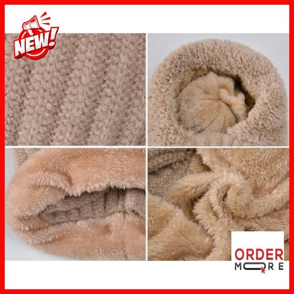 Fleece Lined Knit Beanie Hat Scarf Mask Set Pompom Winter Warm main image 7
